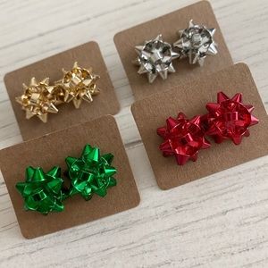 Christmas Bow Earrings - GREEN